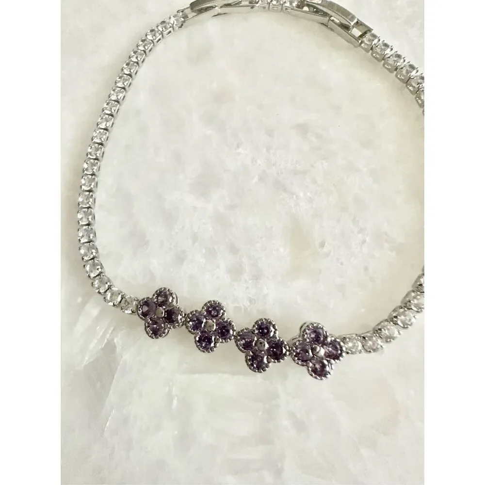 Cubic zirconia light purple 4 flower Louis flower tennis bracelet